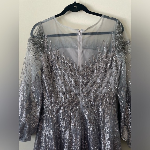 NWT Mac Duggal JEWEL ENCRUSTED ILLUSION LONG SLEEVE A LINE GOWN $798 - Picture 7 of 16